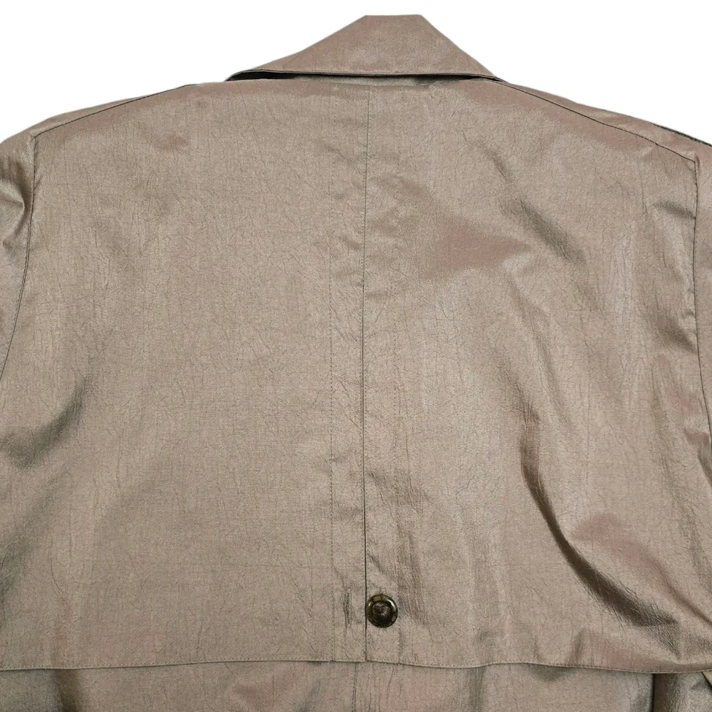 Vintage Taupe Beige Trench Coat 14 Tan Khaki Crinkle Full Length Raincoat Jacket - Picture 14 of 16
